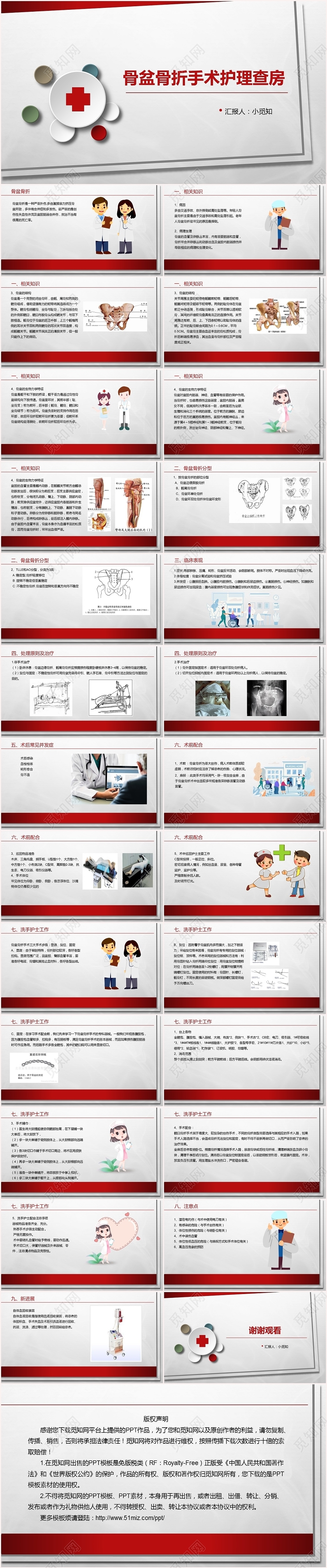 红色扁平多发骨盘骨折护理查房PPT模板多发骨盆骨折护理查房