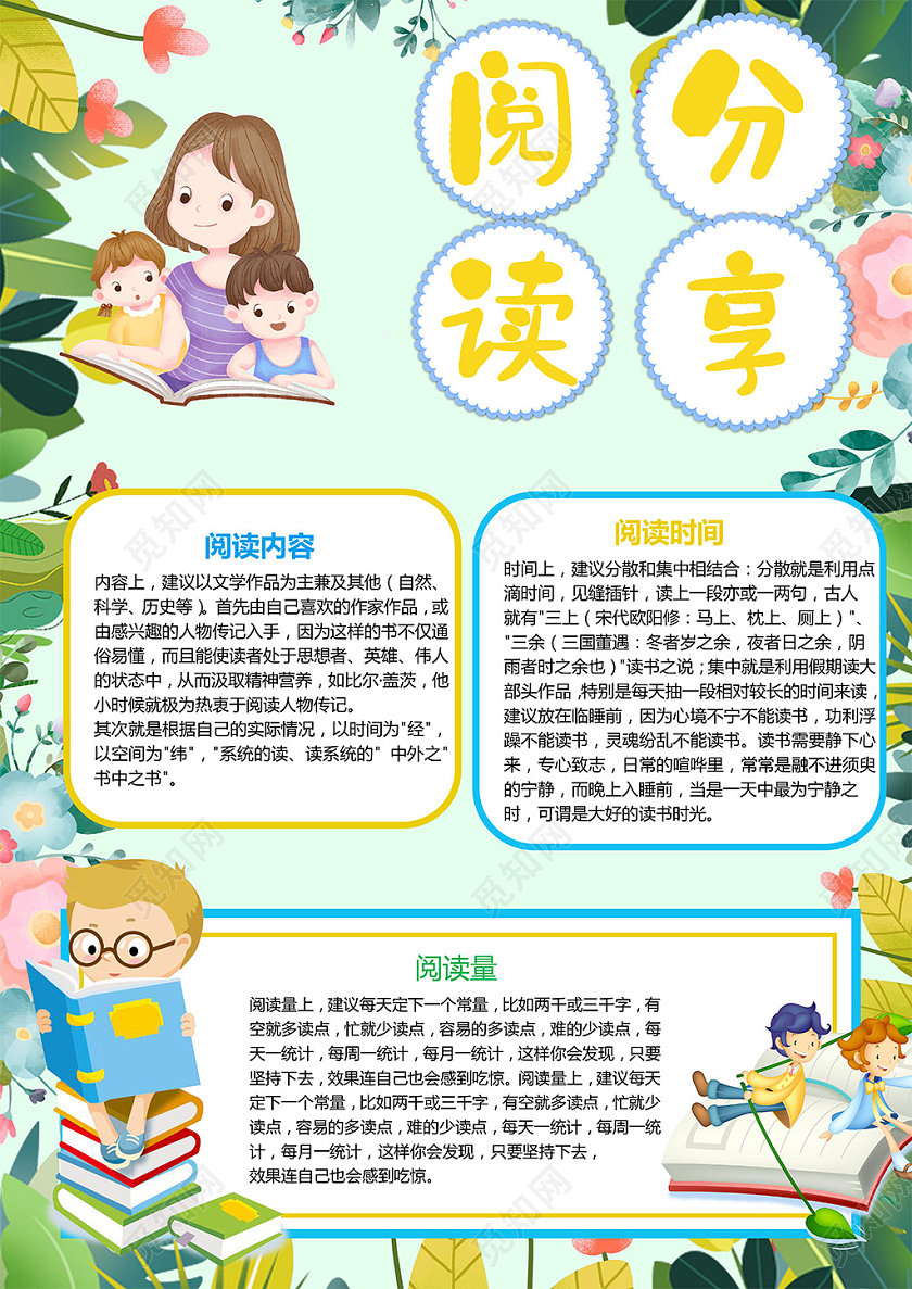 卡通阅读分享文学作品阅读量小报读书分享