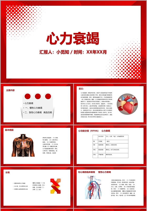 红色点状几何风心力衰竭护理查房PPT模板