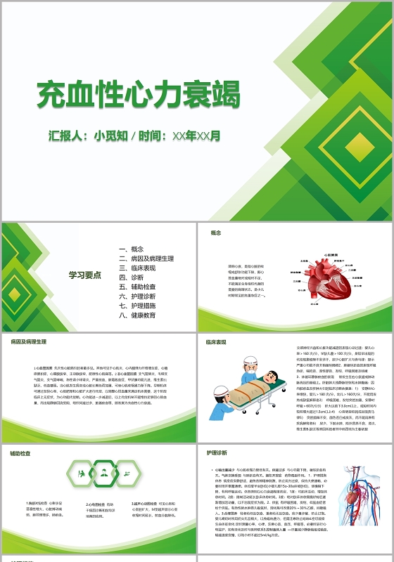 绿色简洁风充血性心力衰竭护理查房PPT模板