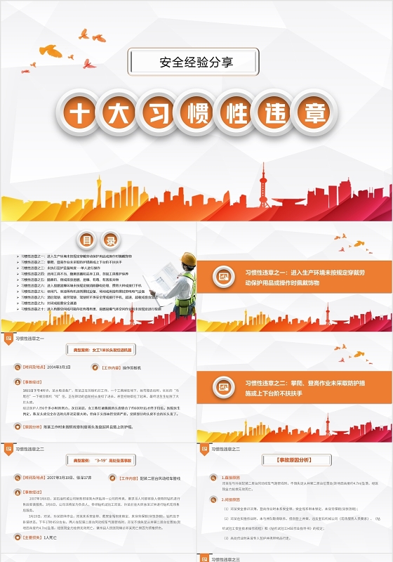 简约商务微立体安全分享十大习惯性违章培训PPT模板