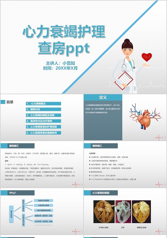 蓝色简约医疗主题心力衰竭护理查房ppt模板