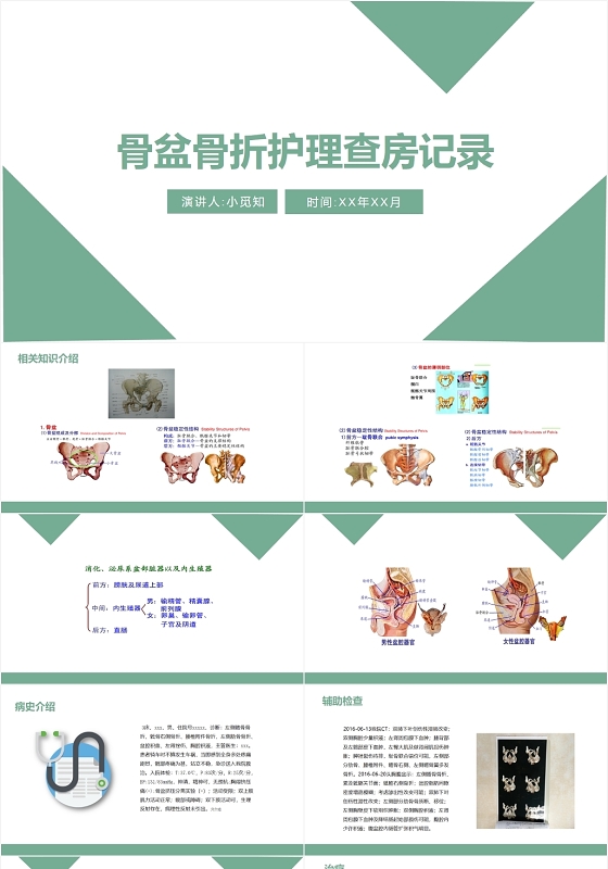 绿色实用简洁风骨盆骨折护理查房记录多发骨盆骨折护理查房PPT