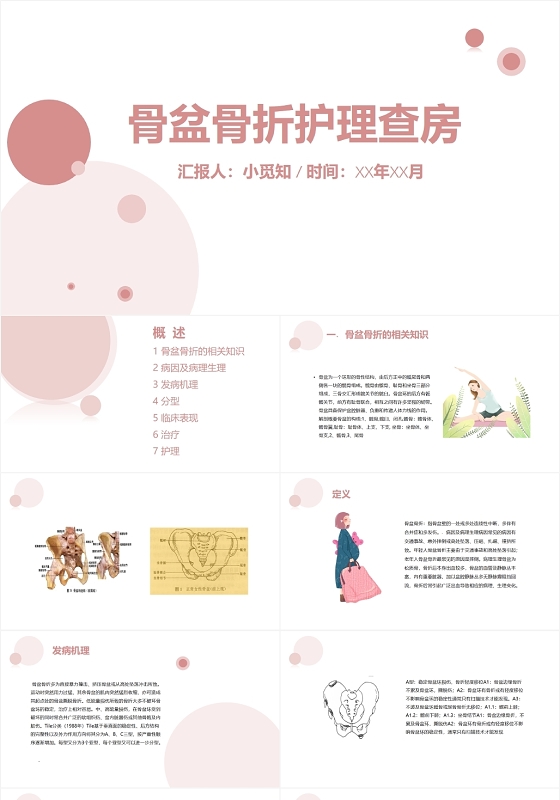 粉色简洁淡雅风骨盆骨折护理查房PPT模板多发骨盆骨折护理查房