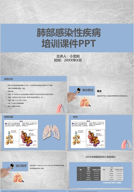 蓝灰色医疗主题医院肺部感染性疾病培训课件PPT肺部感染护理查房