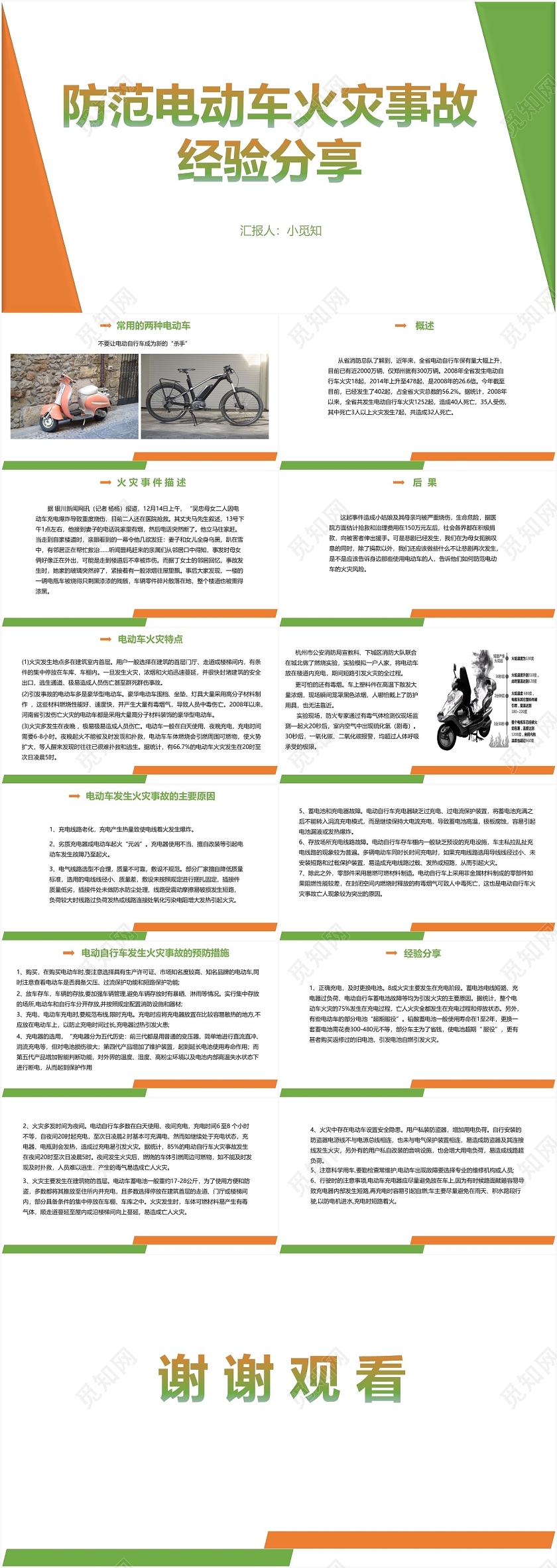 白色简约安全经验分享防范电动车火灾事故经验分享PPT模板