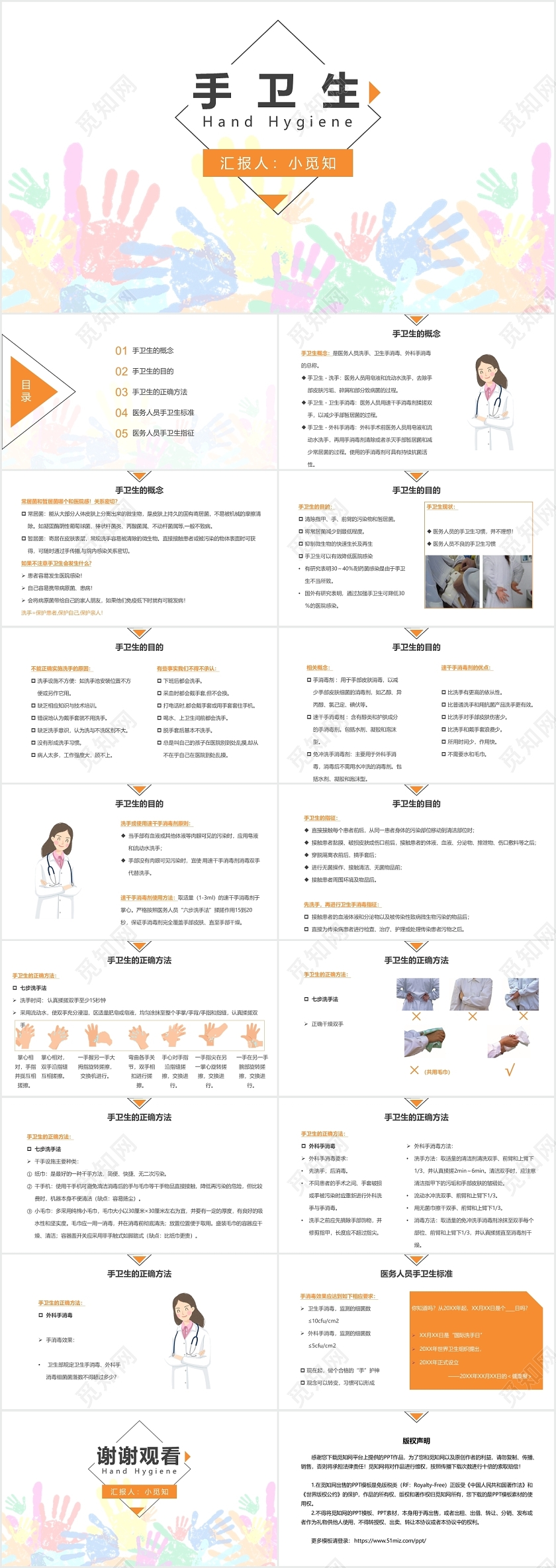 黄色简约手卫生手卫生PPT模板手卫生ppt