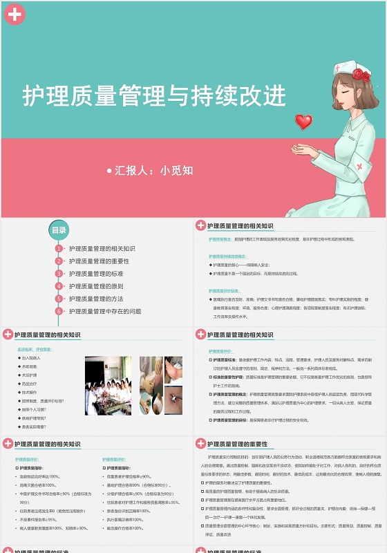 绿色简约护理质量管理护理质量管理与持续改进PPT模板护理质量管理ppt