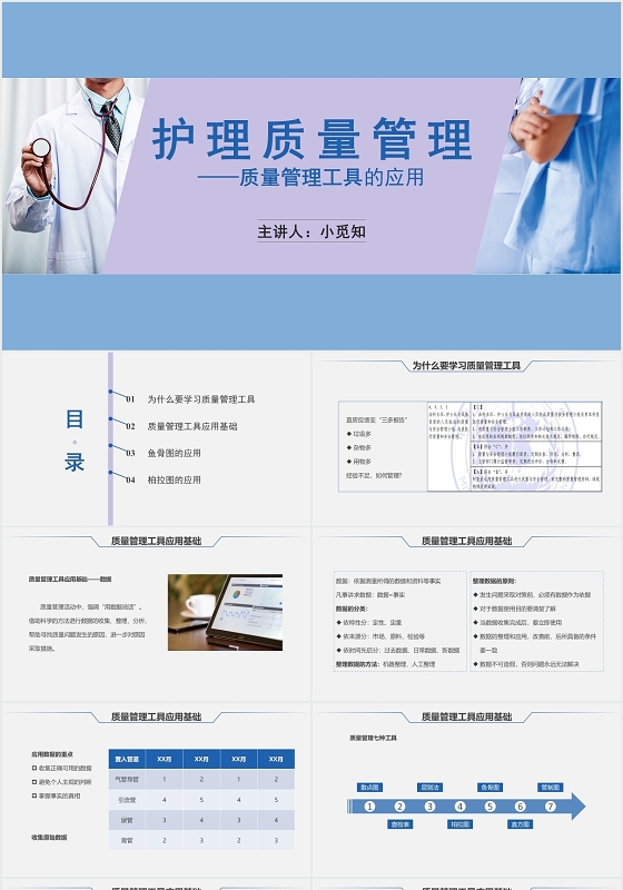 蓝色简约风护理质量管理护理质量管理PPT模板护理质量管理ppt
