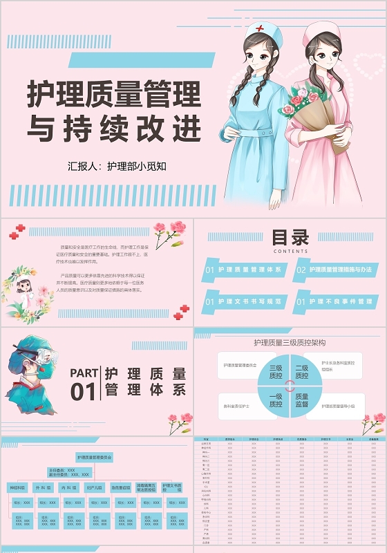 粉色医疗风护理质量管理与持续改进PPT模板护理质量管理ppt