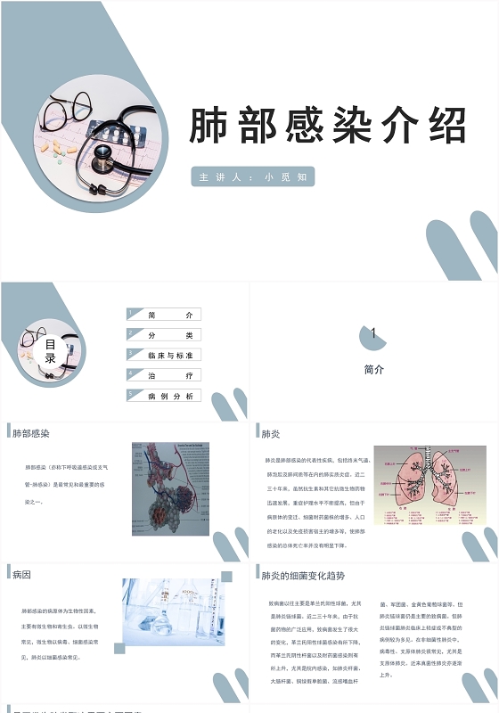 灰蓝简洁肺部感染医学介绍PPT模板肺部感染护理查房