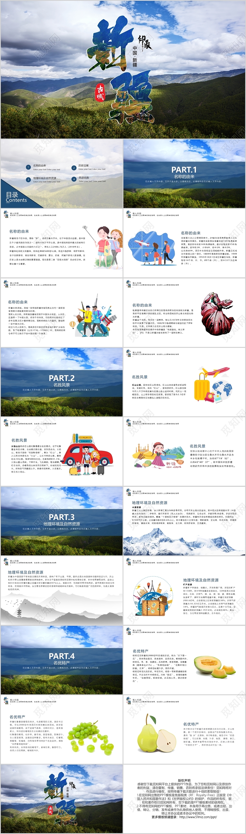 印象新疆旅游城市名胜古都介绍PPT模板宣传PPT动态PPT