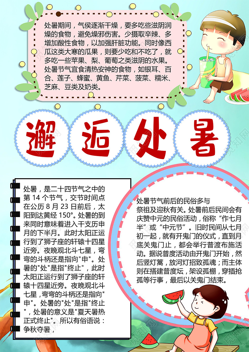二十四节气处暑气候干燥酸性食物小报处暑小报手抄报