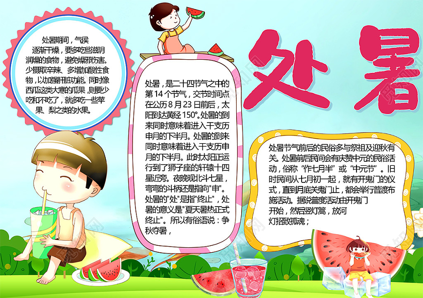 二十四节气处暑气候干燥酸性食物小报处暑小报手抄报