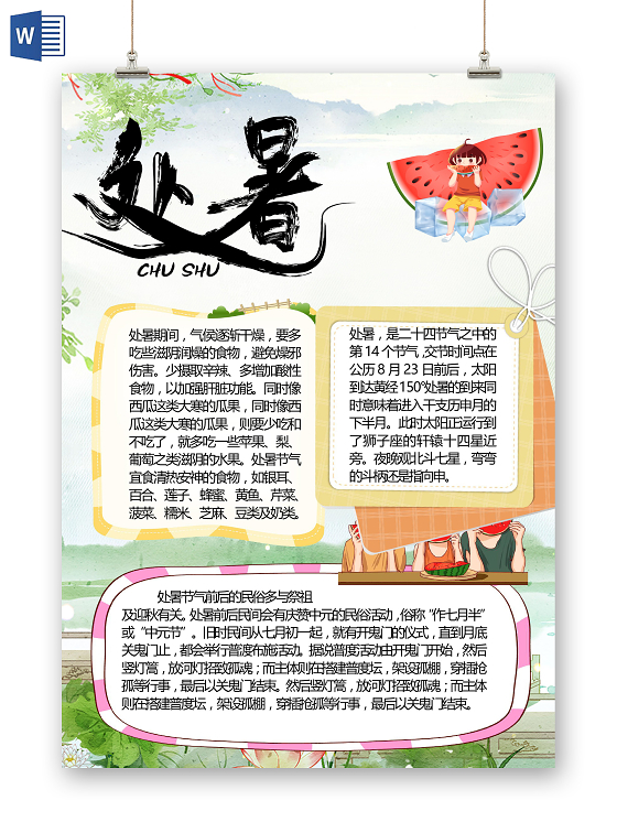 二十四节气处暑气候干燥酸性食物小报处暑小报手抄报