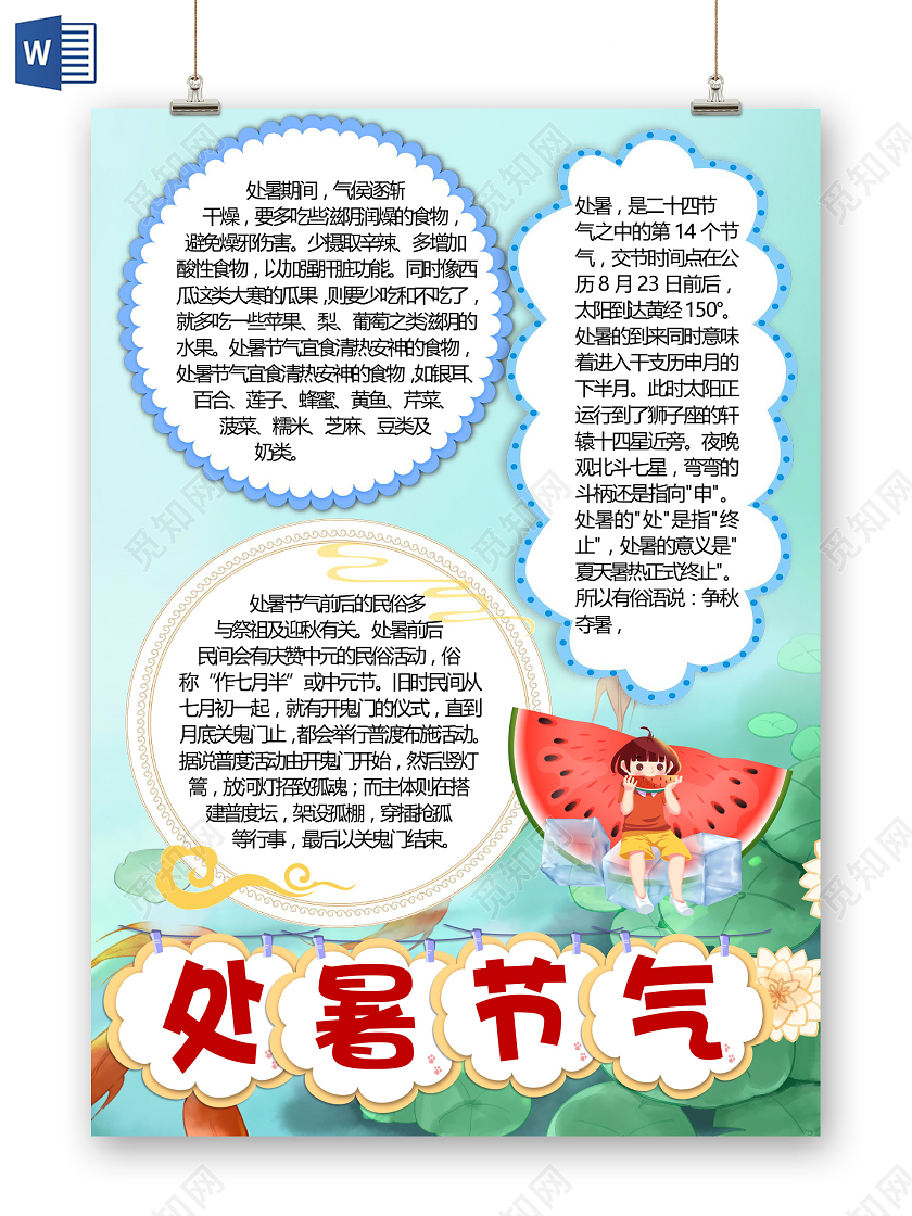 二十四节气处暑气候干燥酸性食物小报处暑小报手抄报
