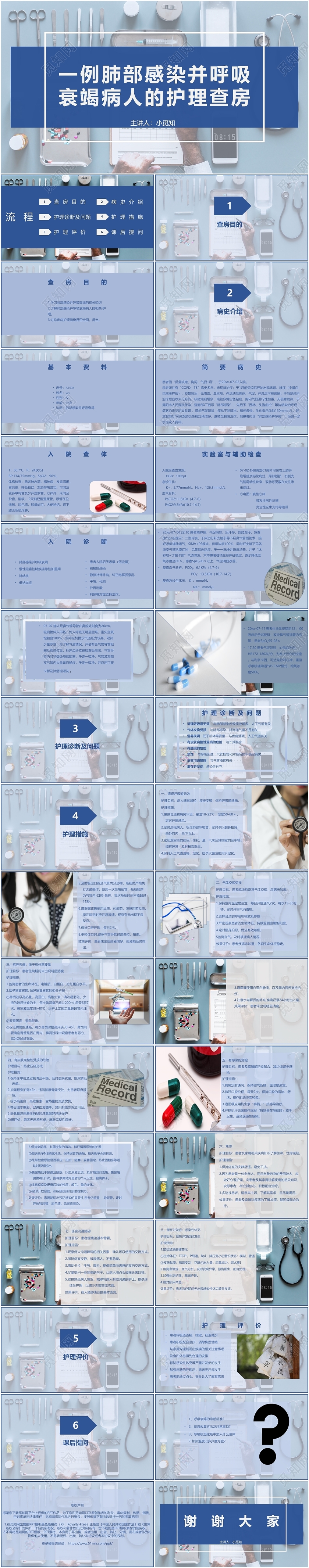 深蓝简洁风肺部感染护理医学课件医学介绍总结PPT模板肺部感染护理查房