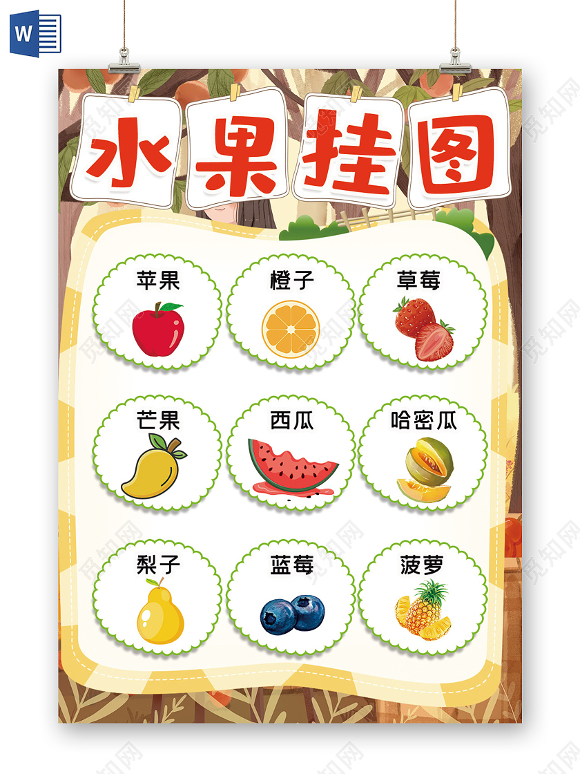 卡通水果挂图苹果橙子草莓芒果西瓜哈密瓜清凉夏日小报
