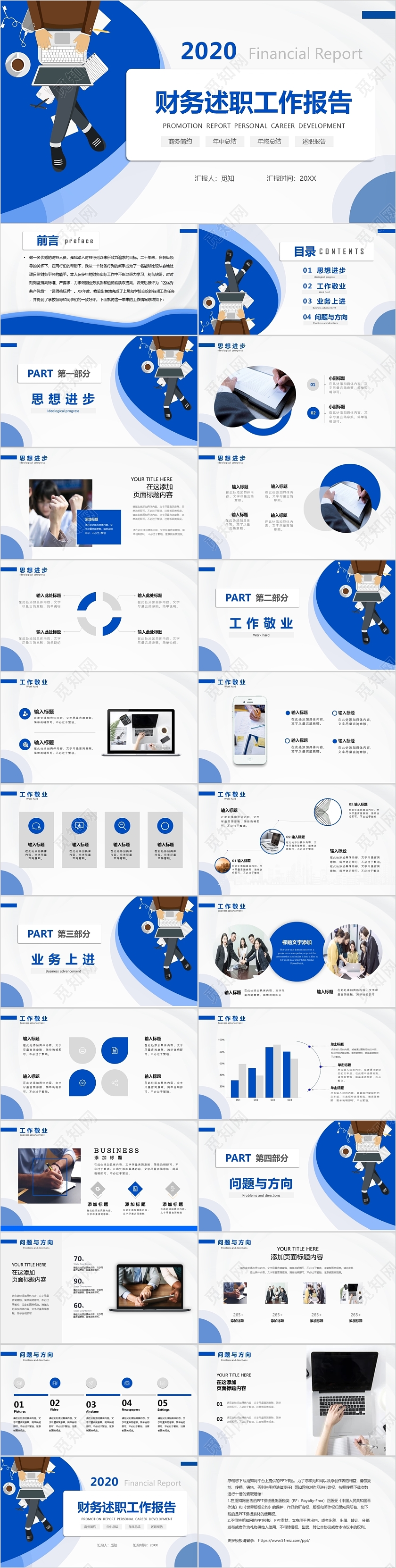 蓝色商务简约财务述职工作报告PPT