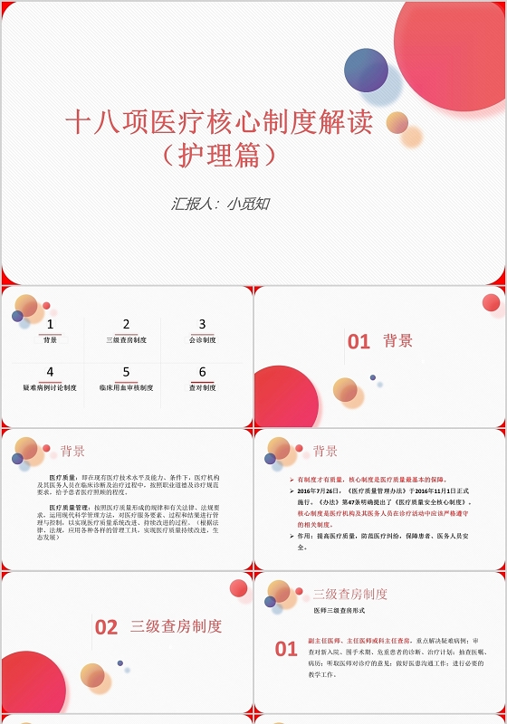 红色简洁风护理查房制度医学汇报PPT模板
