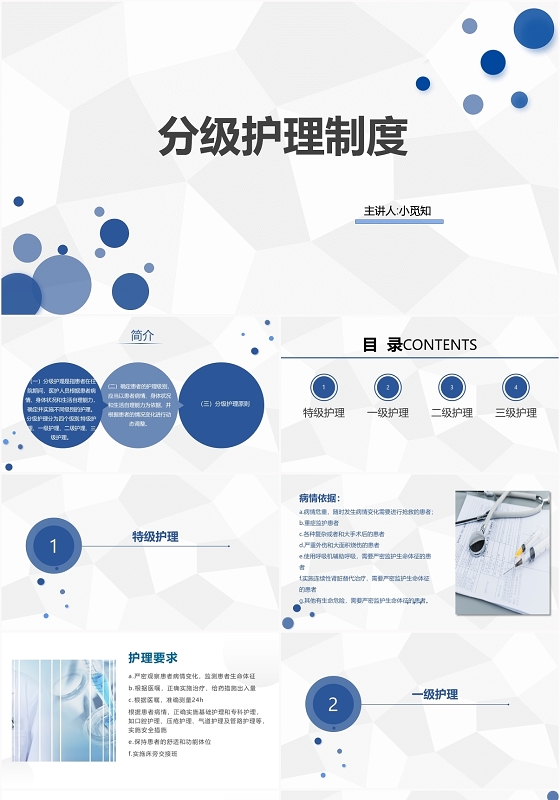 几何灰白背景简洁分级护理制度医学介绍PPT模板分级护理制度ppt