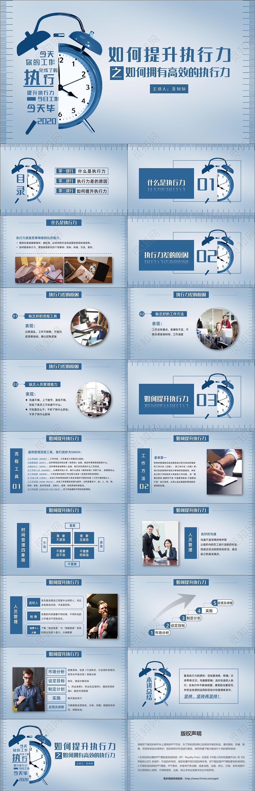 蓝色闹钟如何提升执行力之如何拥有高效的执行力课件PPT模板
