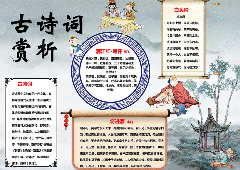 古风古诗词赏析李白岳飞诗词古人小报古诗词小报手抄报