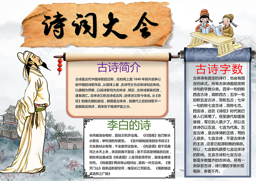 古风诗词大会李白古人古代诗歌古诗体小报古诗词小报手抄报