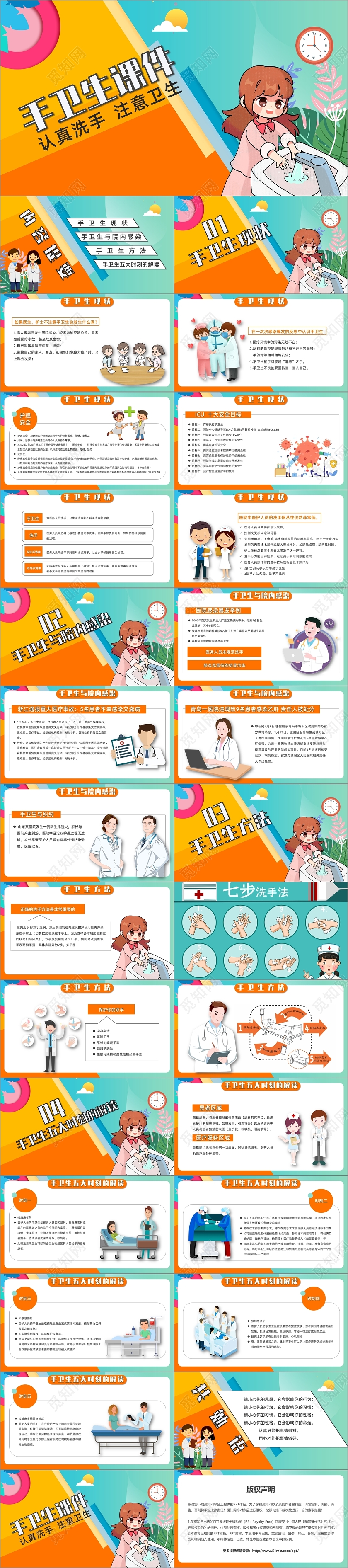 卡通创意认真洗手注意卫生手卫生课件PPT模板