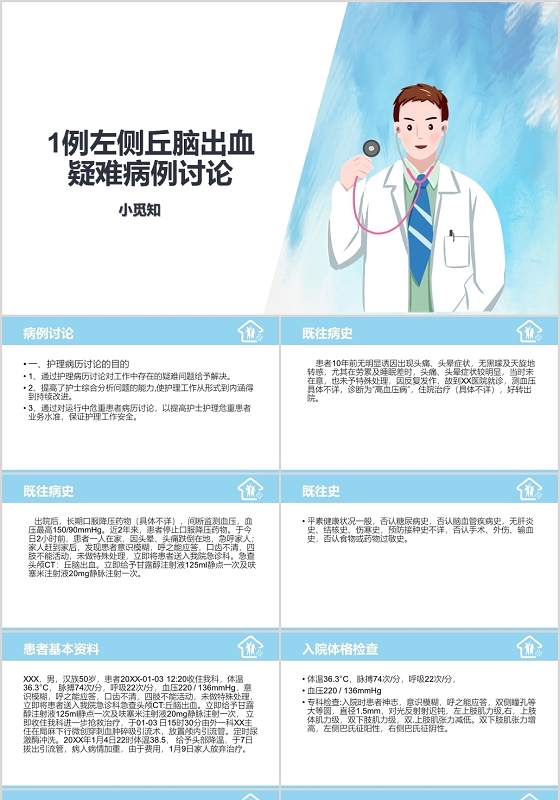 蓝色疑难病例讨论医疗病例经历PPT模板疑难病例讨论疑难病例讨论ppt