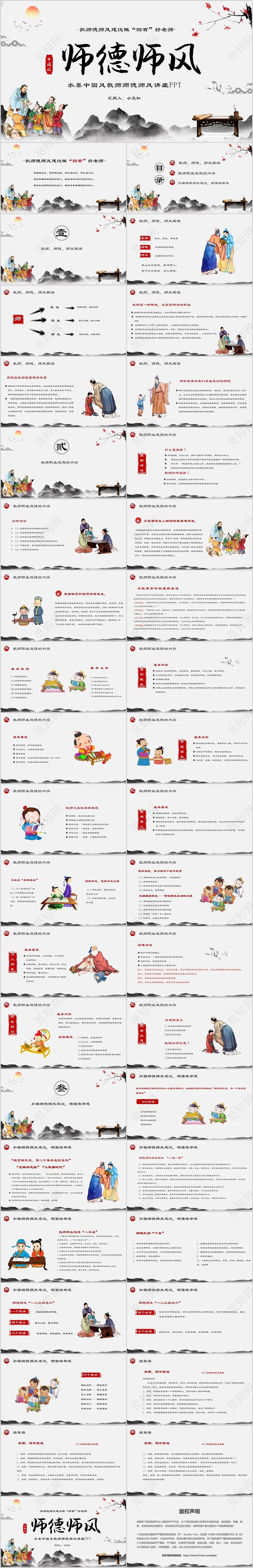 简约水墨中国风教师师德师风讲座做四有好老师PPT模板