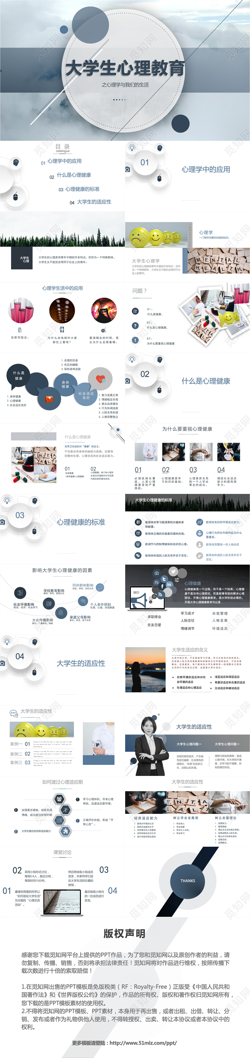蓝灰色学术风心理健康大学生心理教育PPT模版心理学