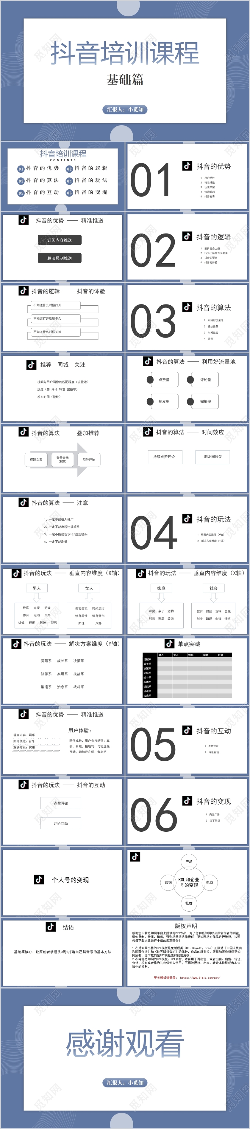 蓝色商务风培训课件抖音培训课程PPT模板抖音运营ppt