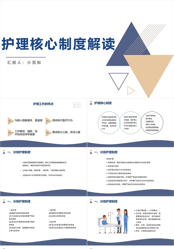 蓝黄色简洁风护理核心制度解读护理查房制度PPT模板