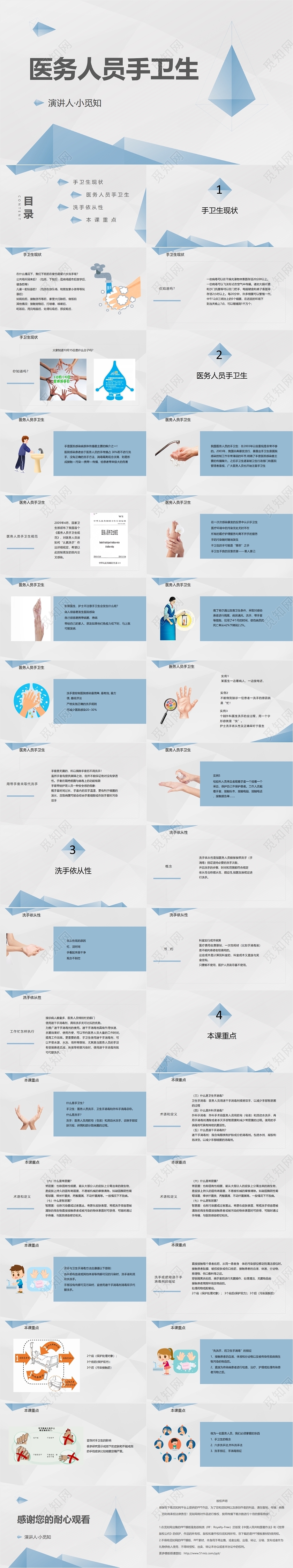蓝色几何风医务人员手卫生PPT模板手卫生ppt