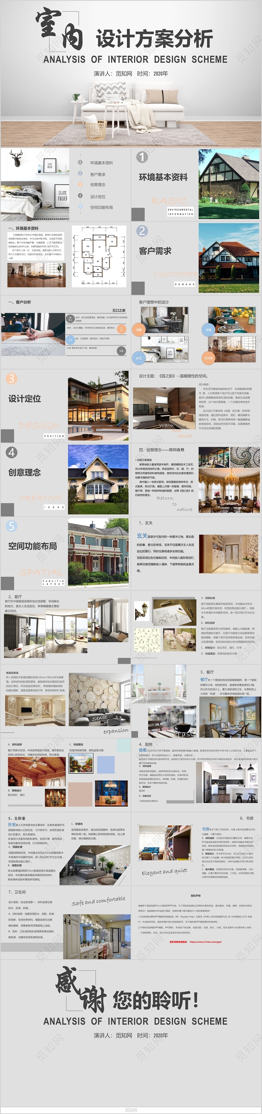 灰色商务风室内设计方案分析家装设计PPT模板