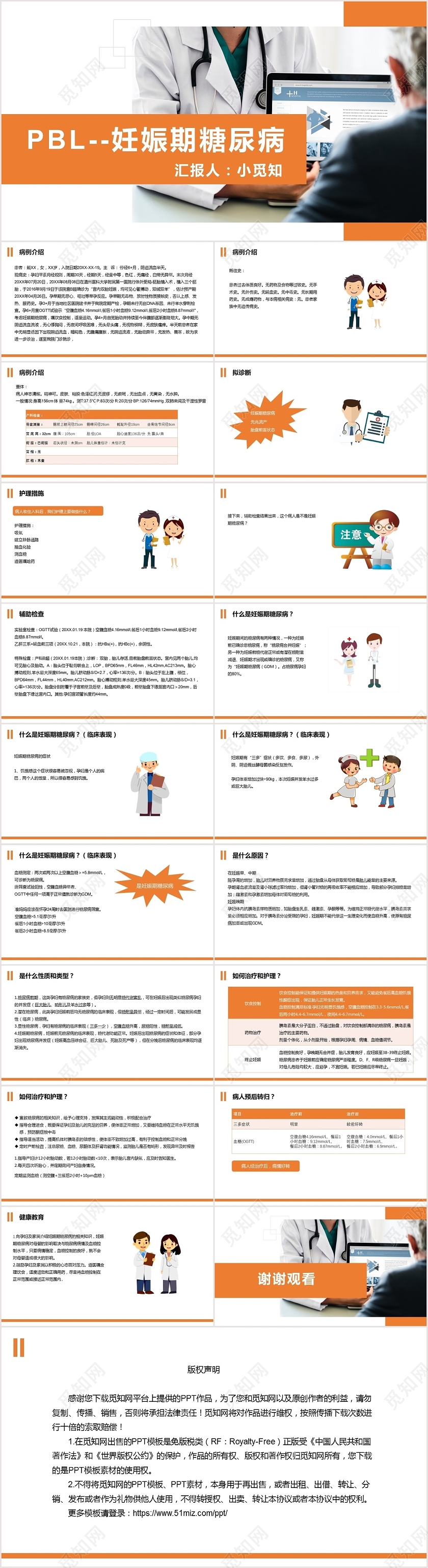 橙色扁平妊娠期糖尿病护理查房PPT模板