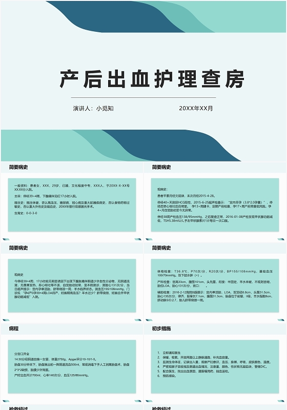 绿色商务风cpa占位护理查房产后出血护理查房PPT模板