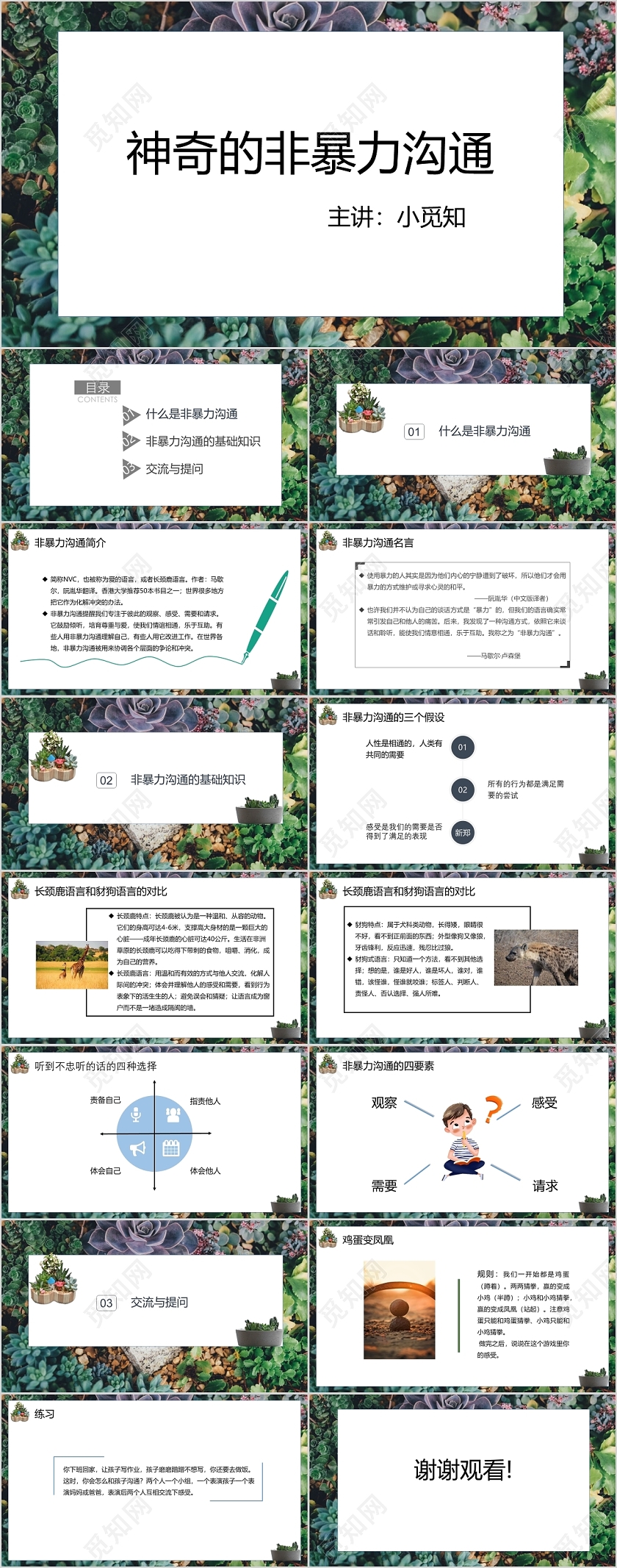 读书分享蓝绿色清新简约非暴力沟通之神奇的非暴力沟通PPT非暴力沟通ppt