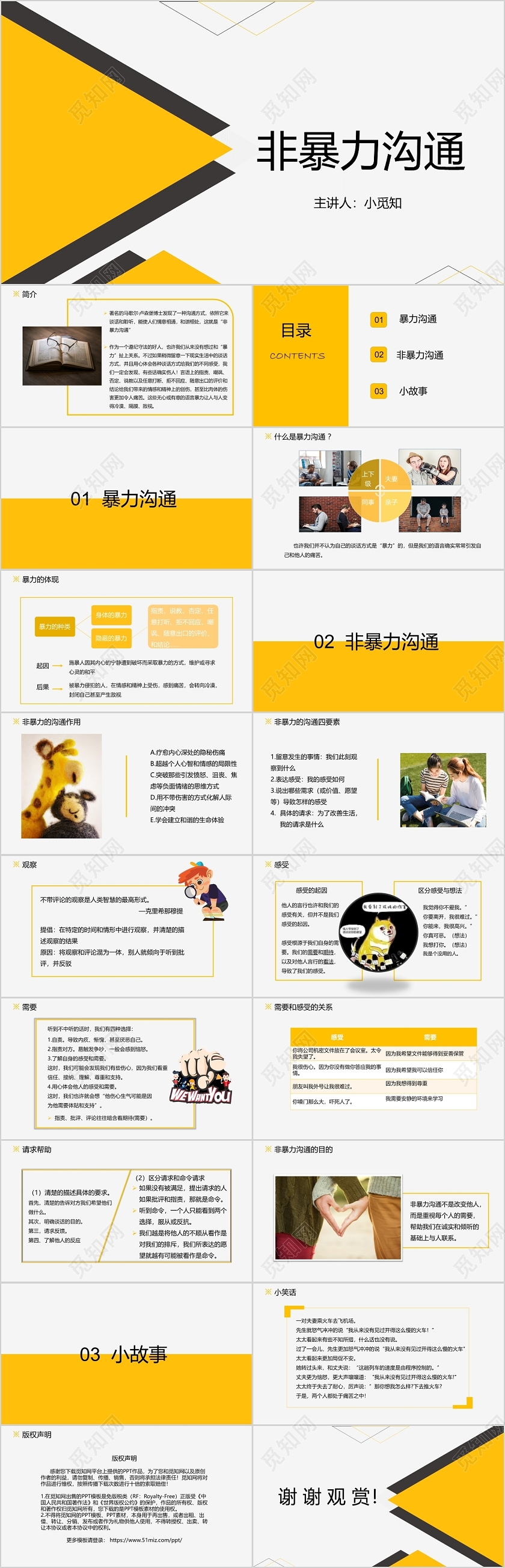 读书分享淡黄色简约风非暴力沟通PPT非暴力沟通ppt