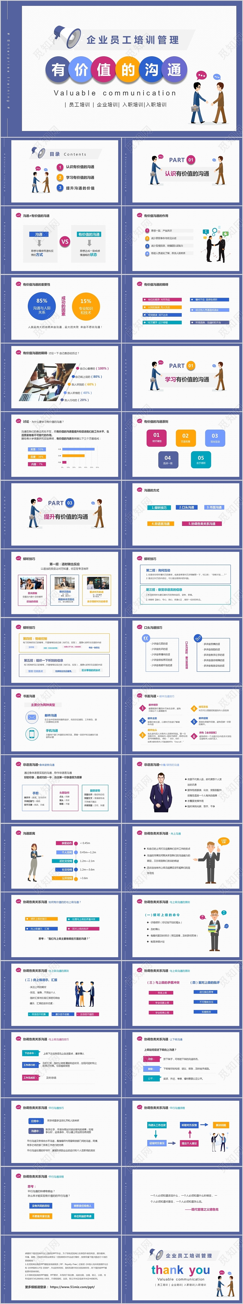 彩色简约商务企业培训有价值的沟通技巧培训PPT
