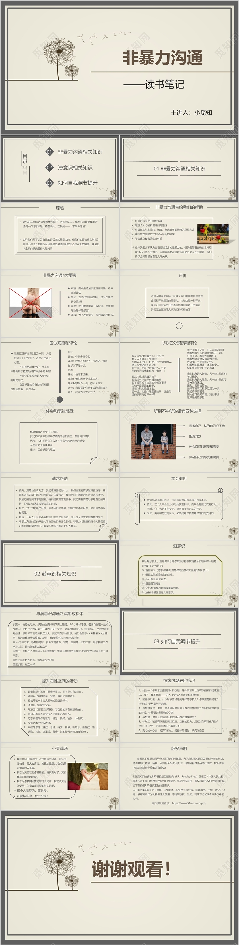 读书分享浅棕色简约非暴力沟通PPT非暴力沟通ppt