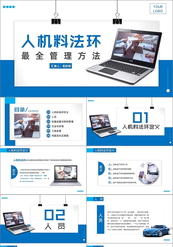 简约商务风人机料法环最全管理方法管理培训PPT模板