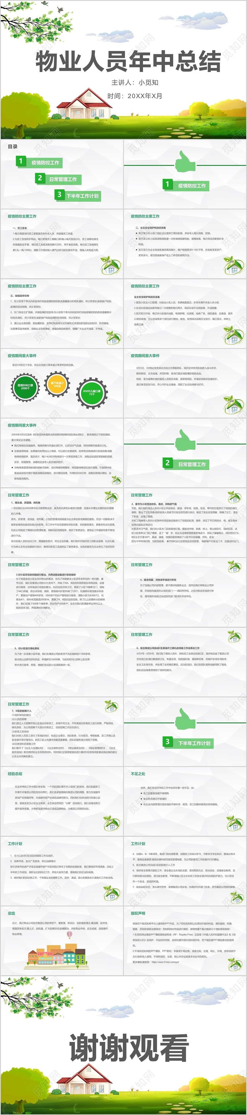 绿色环保主题物业人员年中总结ppt模板
