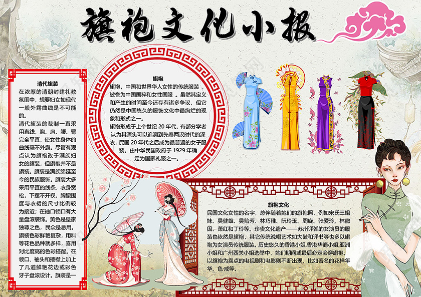 古典风旗袍文化清代旗装传统服装礼服小报中国历史