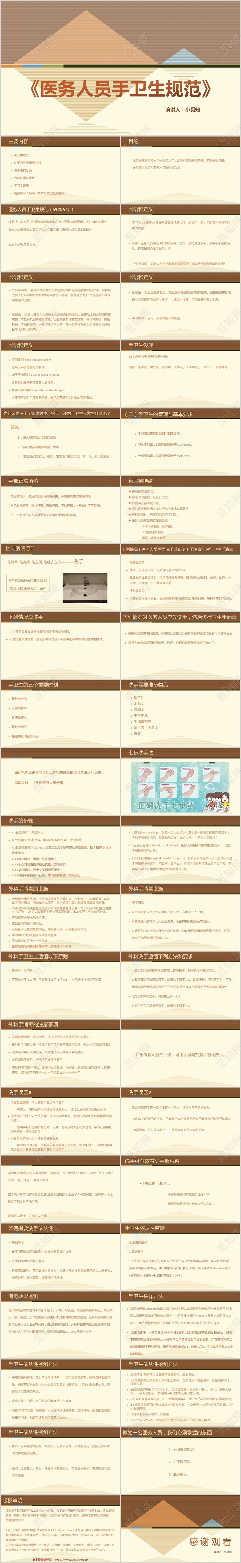 棕色商务风说课课件医务人员手卫生规范PPT模板手卫生ppt