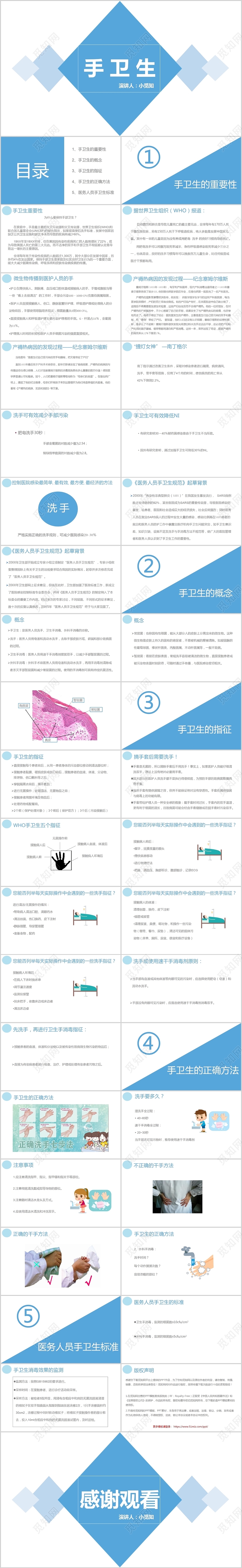 蓝色商务风说课课件手卫生PPT模板手卫生ppt