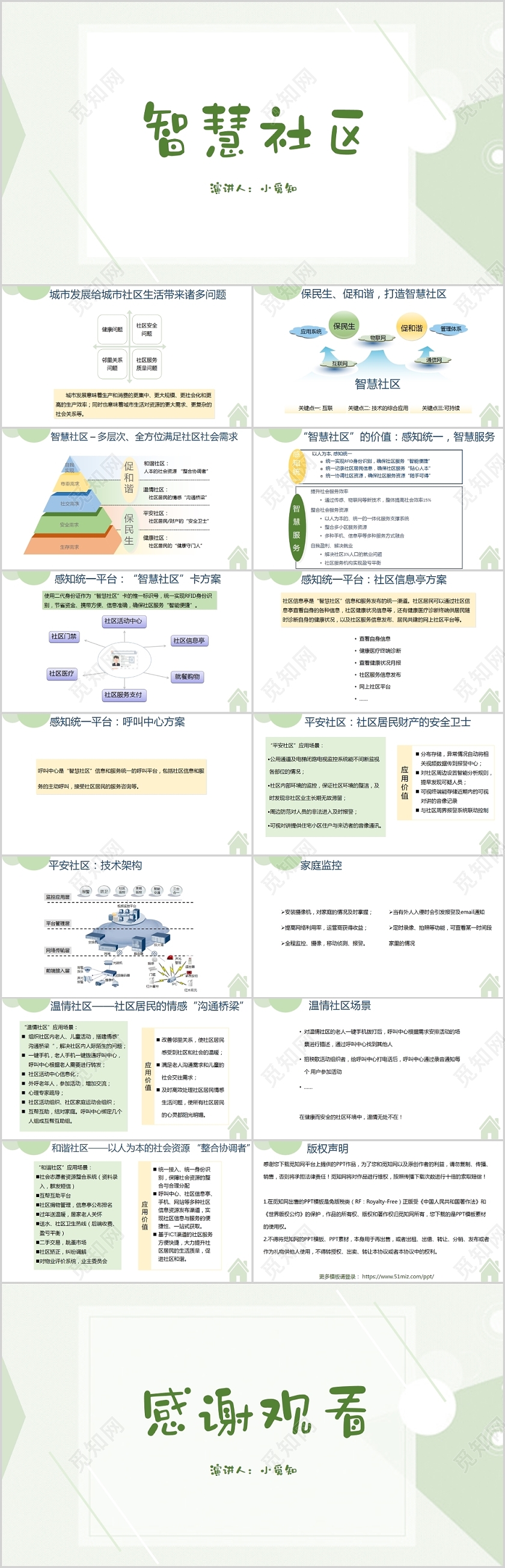 绿色简约风说课课件智慧社区PPT模板智慧社区ppt