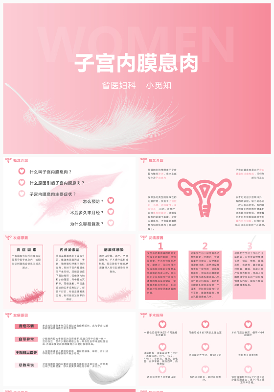 粉色渐变医疗子宫内膜息肉课件护理查房PPT模板