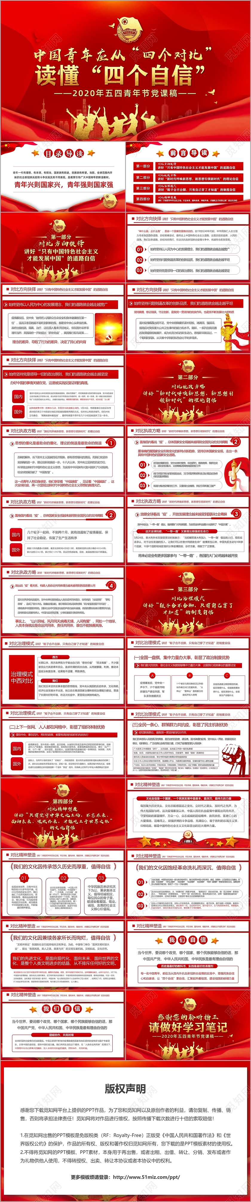 红色党政中国青年应从四个对比读懂四个自信党课稿PPT模板